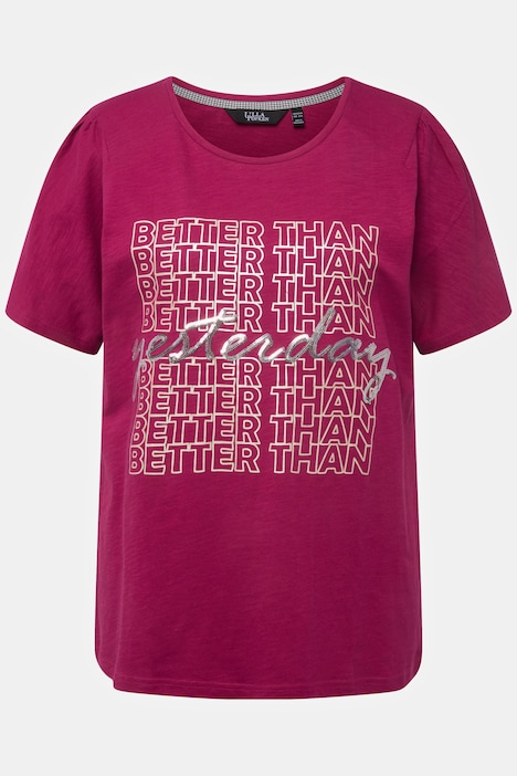 T-Shirt, Schriftmotiv, Pailletten, Rundhals, Halbarm