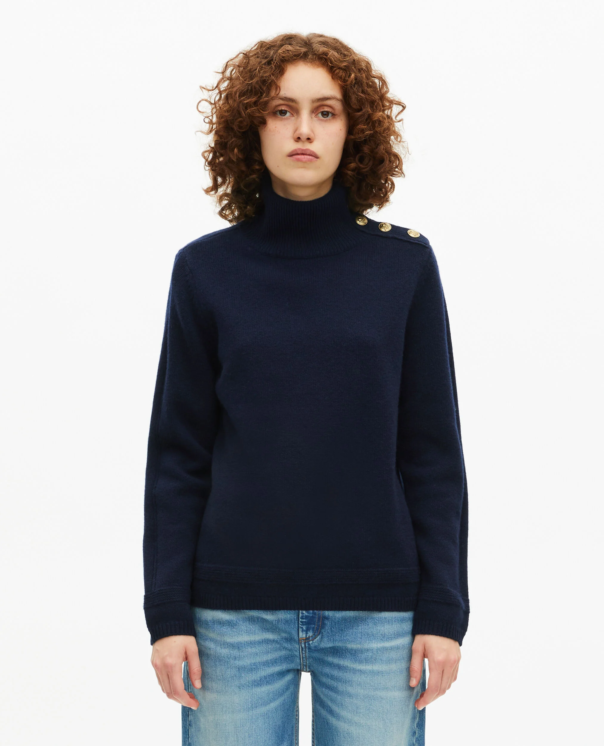 Pull col montant en laine marine