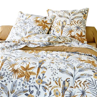Linge de lit flanelle fleurs et perroquets - BECQUET CRÉATION