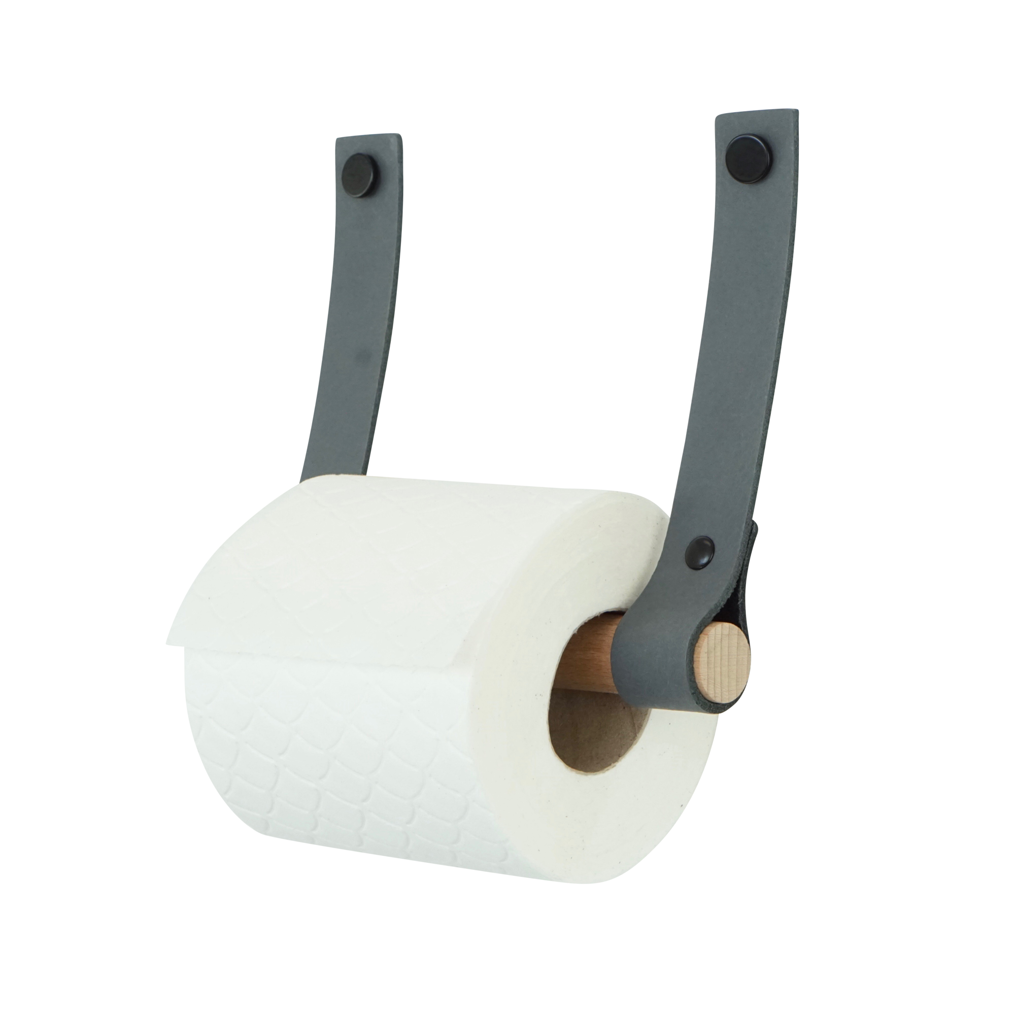 Leren toiletrolhouder (roldrager: rondhout) Donkergrijs