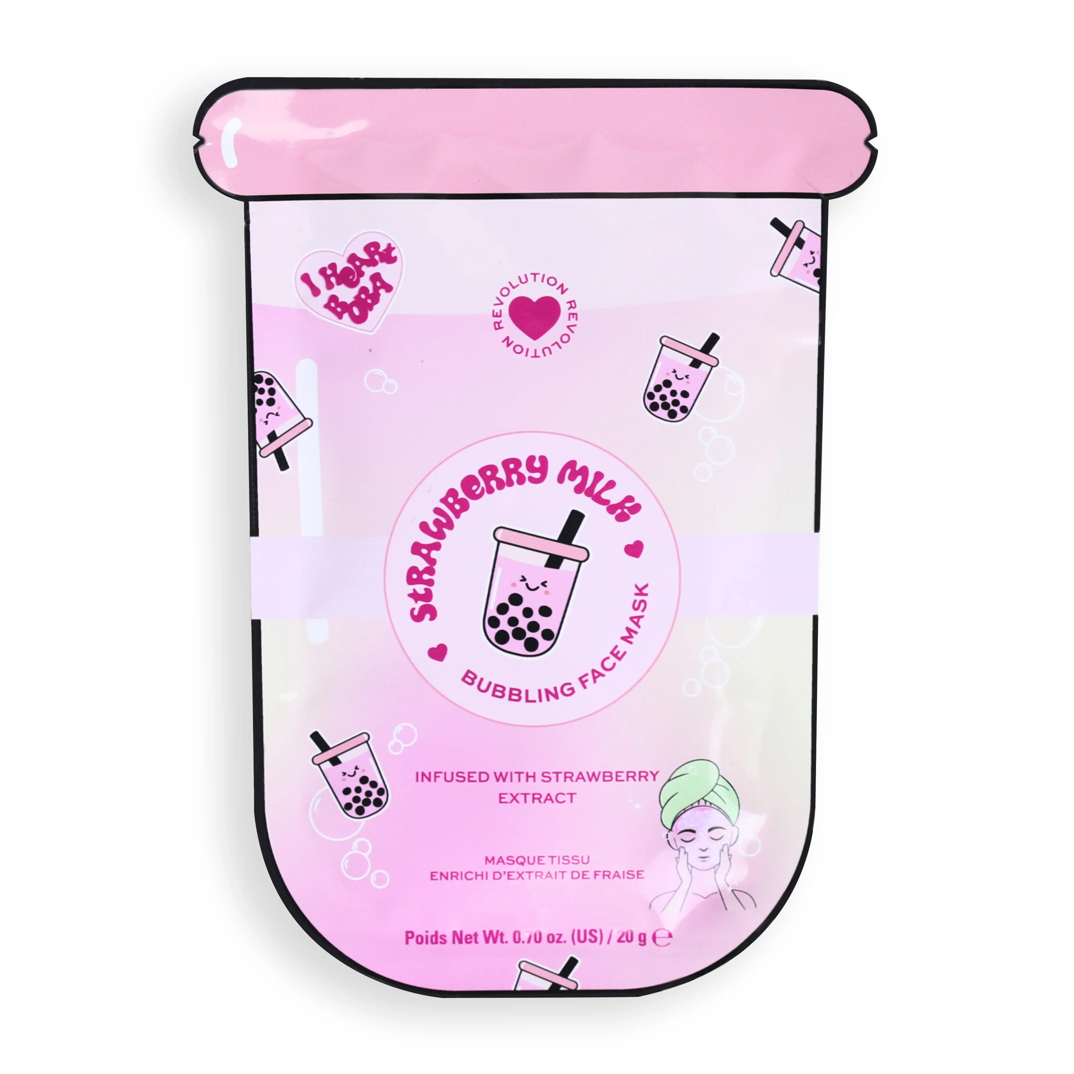 Bubble Tea Strawberry Milk Bubble Sheet Mask Strawberry Pink