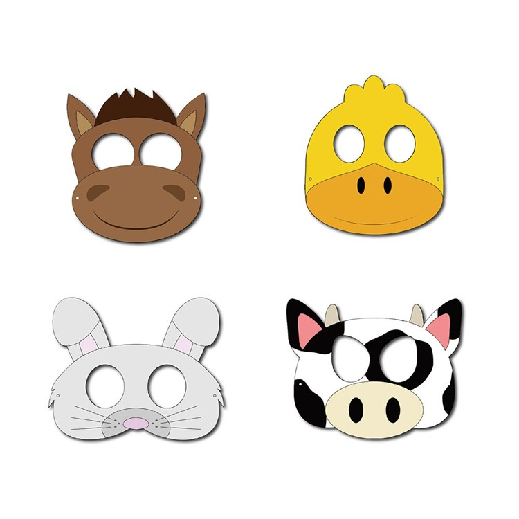 (10er Set) Papier Masken Kinder Fasnachts Kostüm Zubehör Motto Party Accessoire Geburtstag Foto Requisite - Bauernhof Tiere