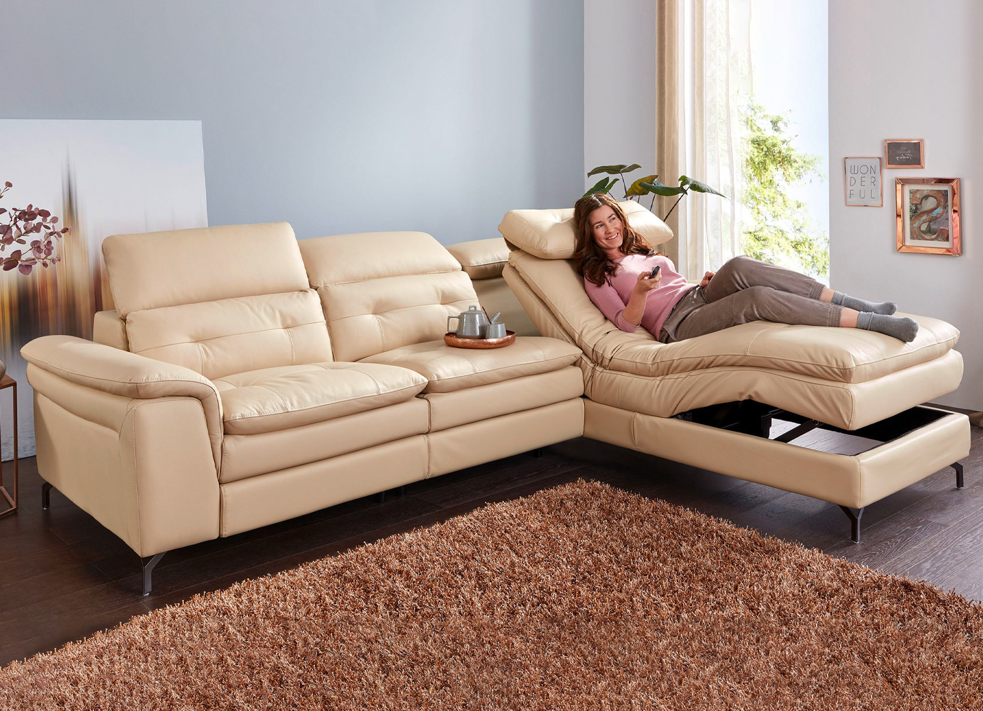 Leder-Polsterecke mit Relax-Funktion