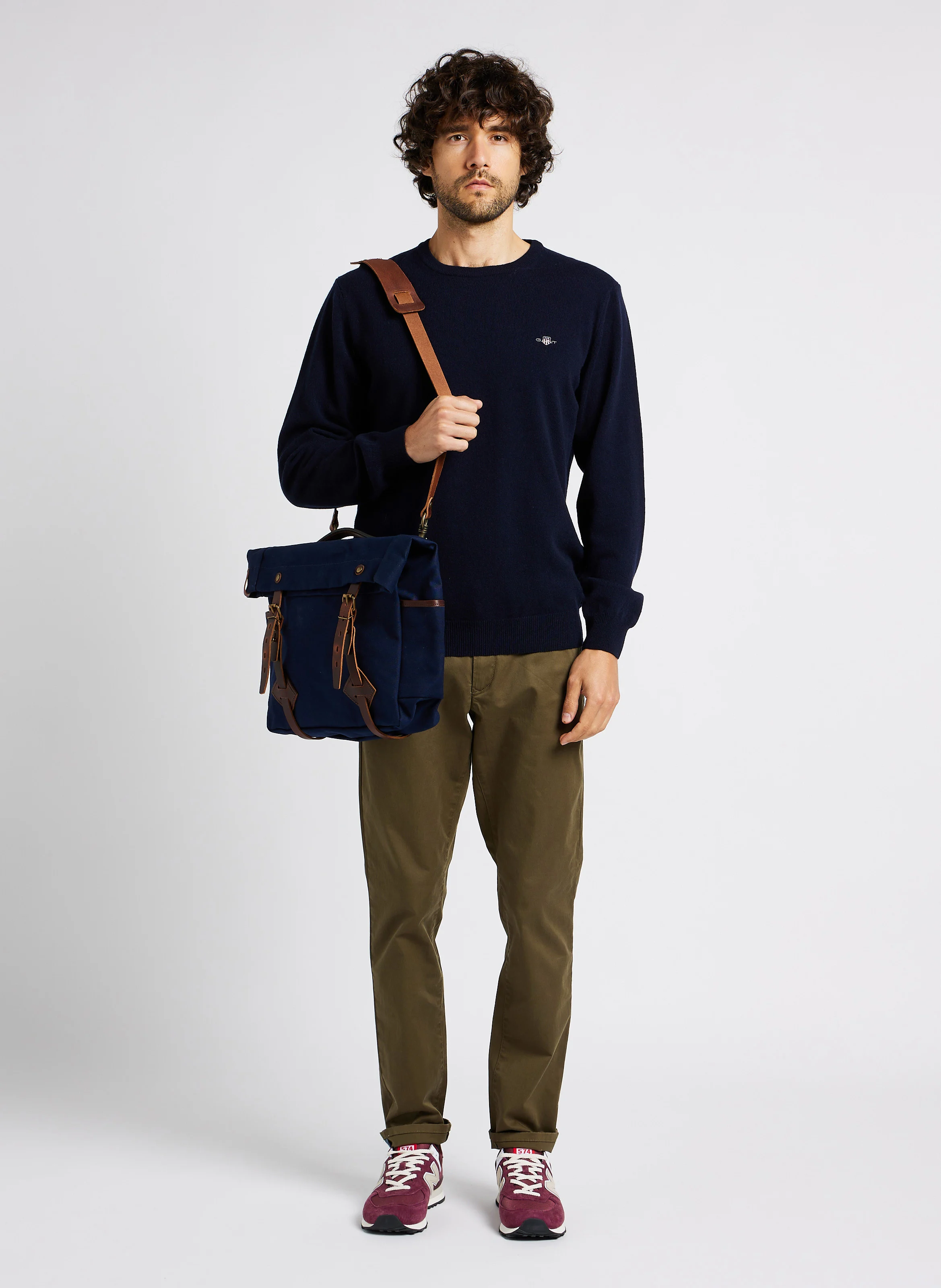 Pull droit col rond en laine | Bleu