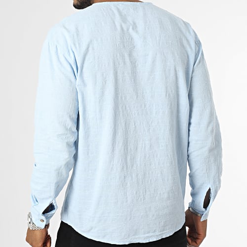 Chemise Manches Longues Col V Bleu Clair