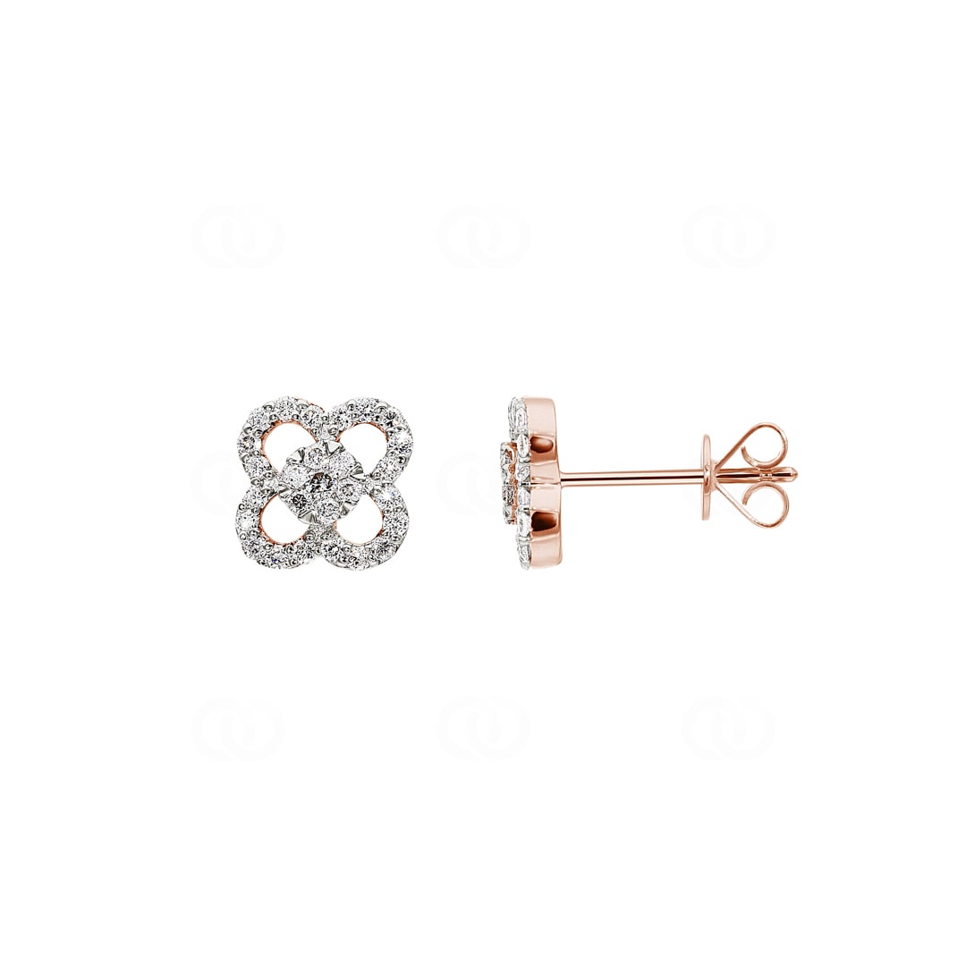 Ohrstecker 750/18 K Roségold Kleeblatt mit Diamanten 0.36 ct H/si