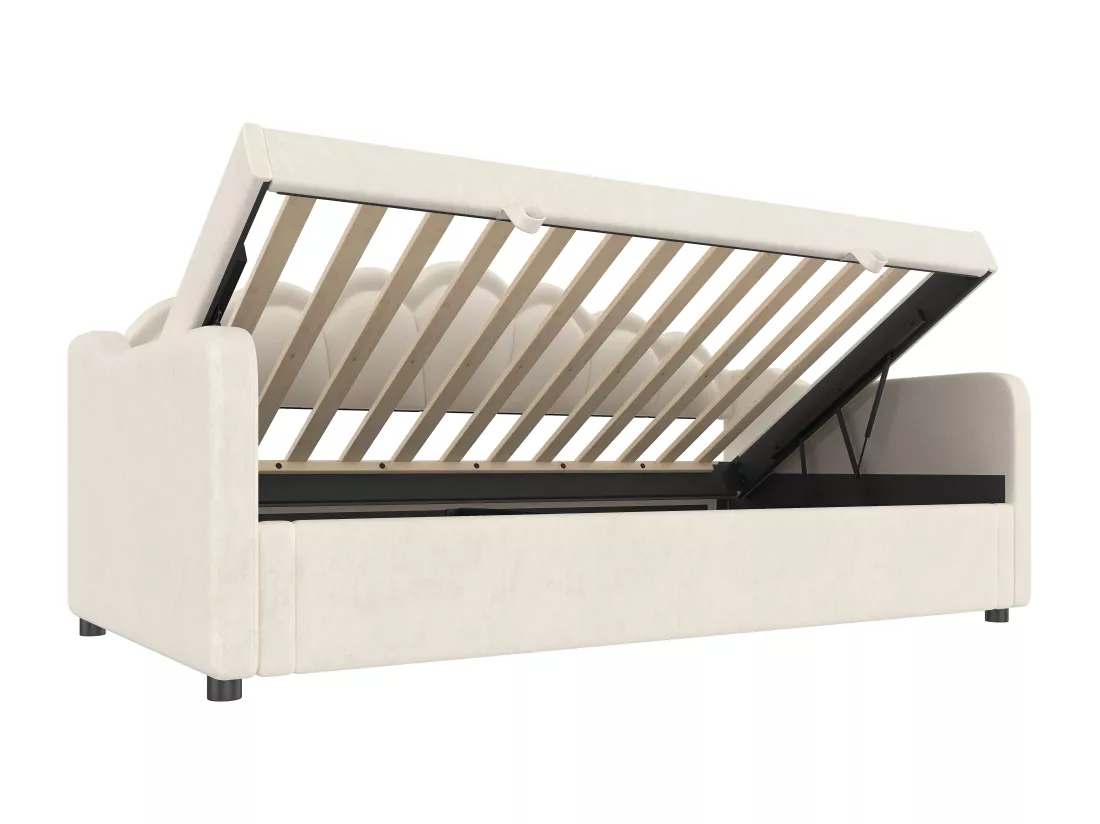 Canapé-lit coffre 90x200cm - Lumière LED changeante de couleur - Velours - Beige (sans matelas)