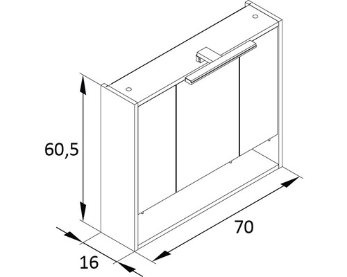 Spiegelkast van Möbelpartner Kent, 70 x 16 x 64,2 cm, bosgroen, 3-deurs, LED