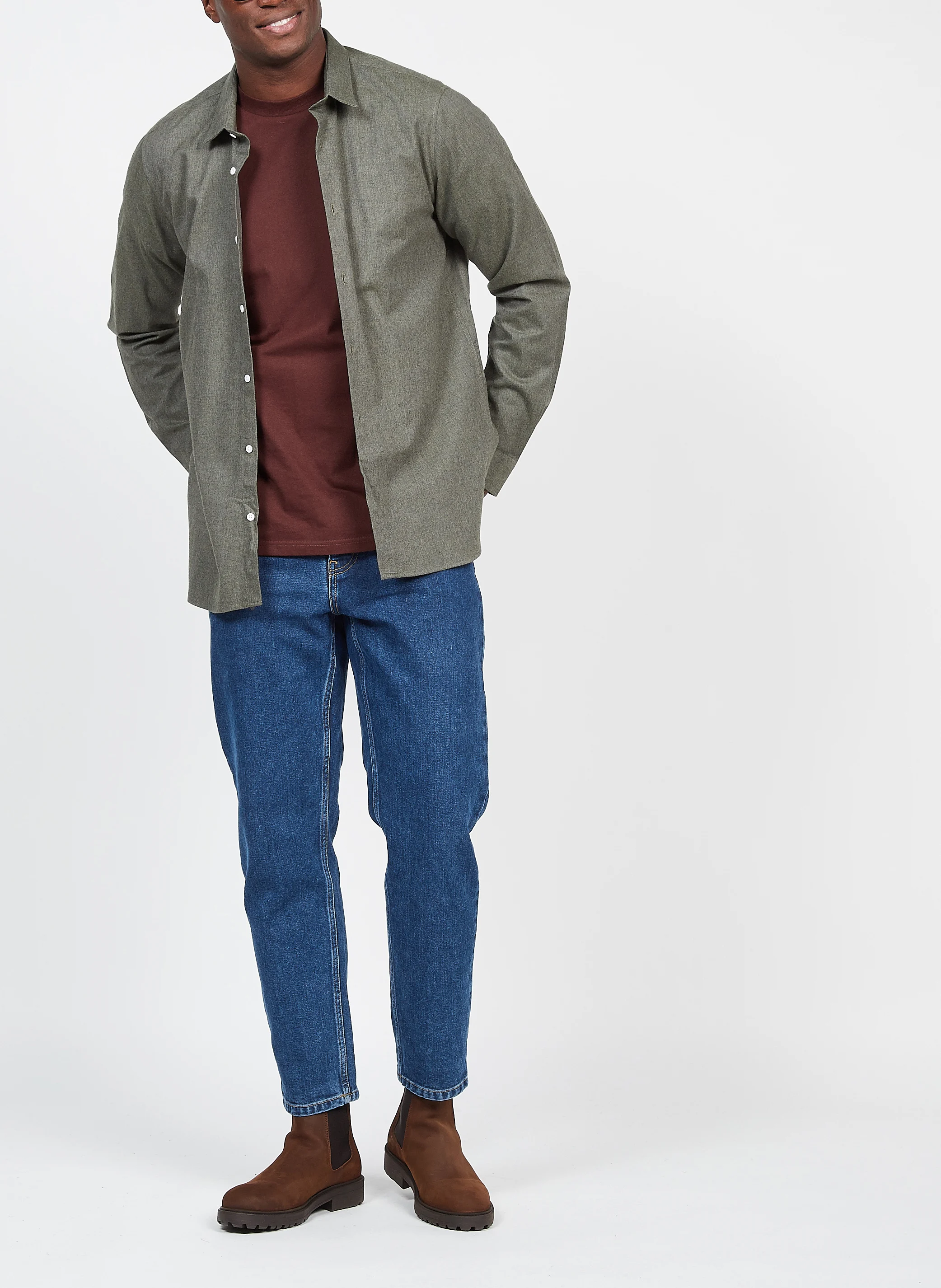 Chemise col classique slim-fit en coton| Vert
