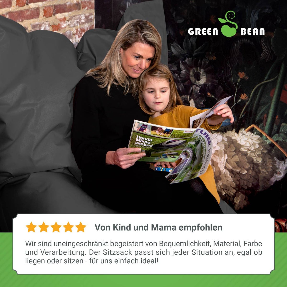 Green Bean Indoor Zitzak XXL 140x180cm 380 Liter Kinderen & Volwassenen Zitzak EPS Kralenvulling Reuze Zitzak Groot Ligbedkussen Zitkussen - Donkergrijs