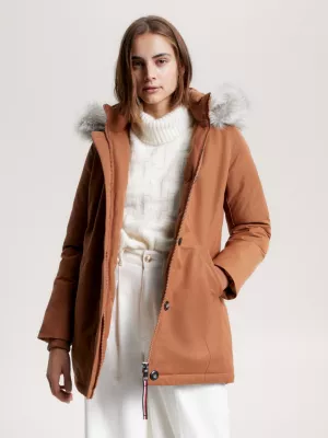 Parka acolchoada com capuz em pele sintética
