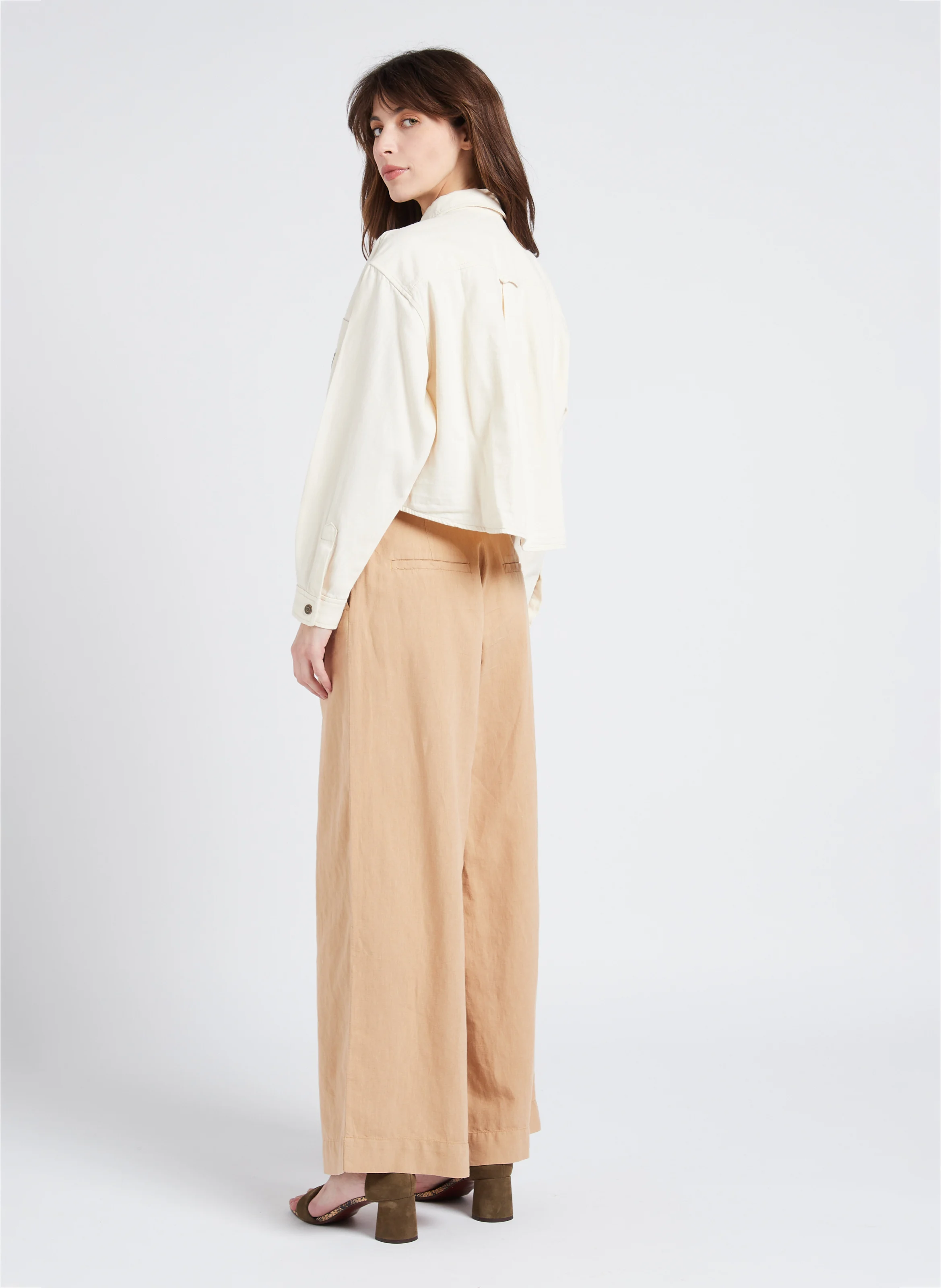TIRABAY - Chemise courte ample col classique en coton | Beige