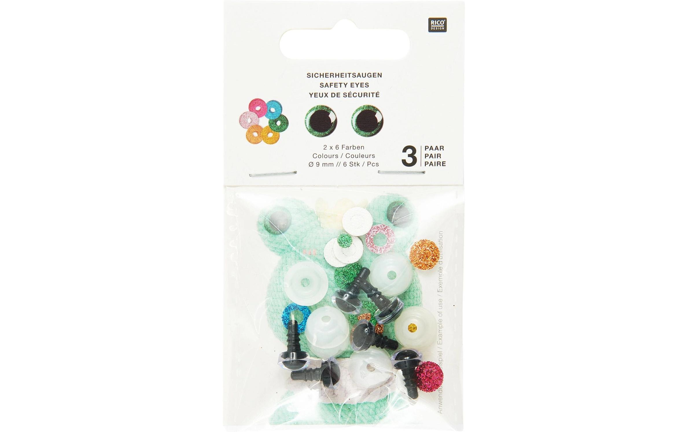 Sicherheitsaugen mit 6 Farben zur Auswahl 9 mm 6 Stk.Set mit sechs Glitzerfarben für individuelle Gestaltung