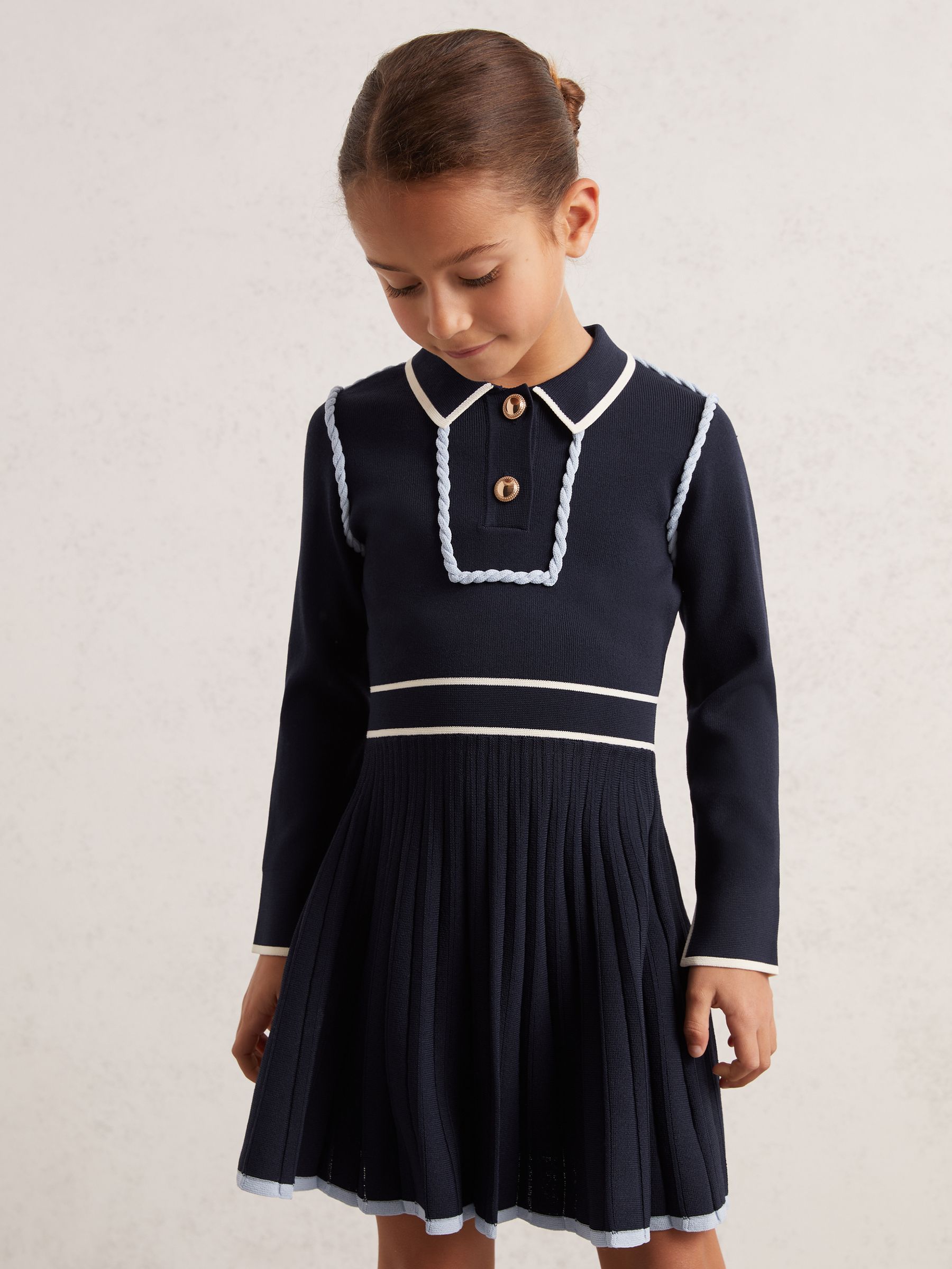 Marineblauw - Reiss Freya Piped Knitted Skater Dress