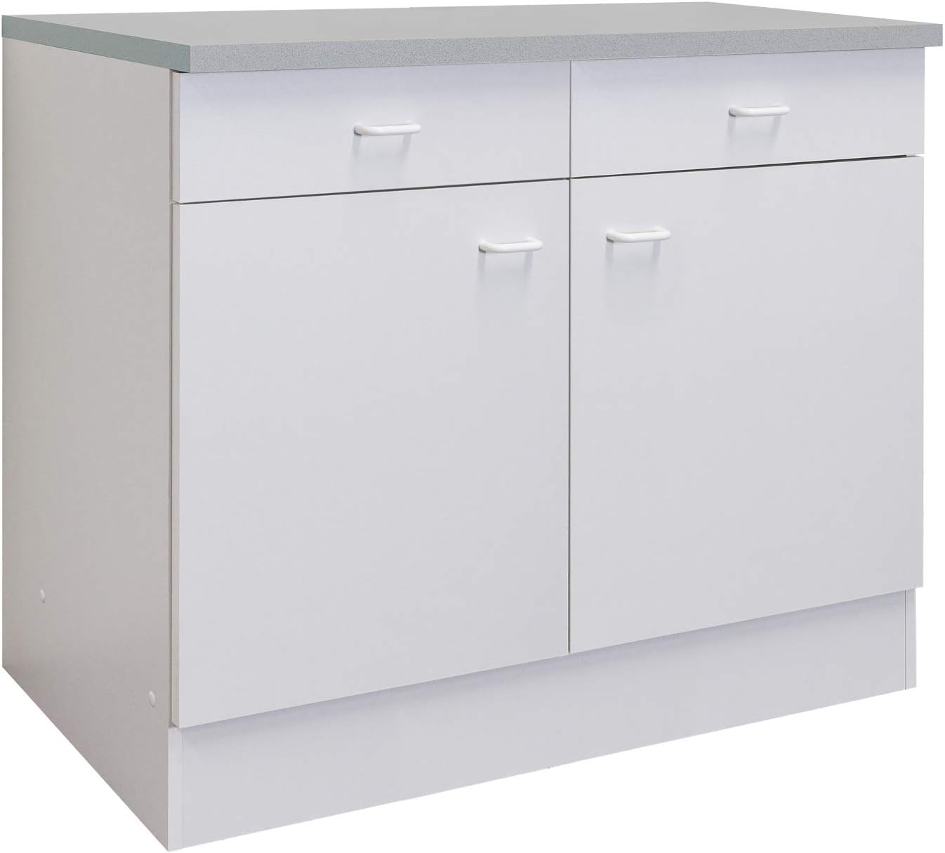 Küchenschrank Bochum - Unterschrank - 2-türig, 2 Schubladen - Breite 100 cm - Weiß