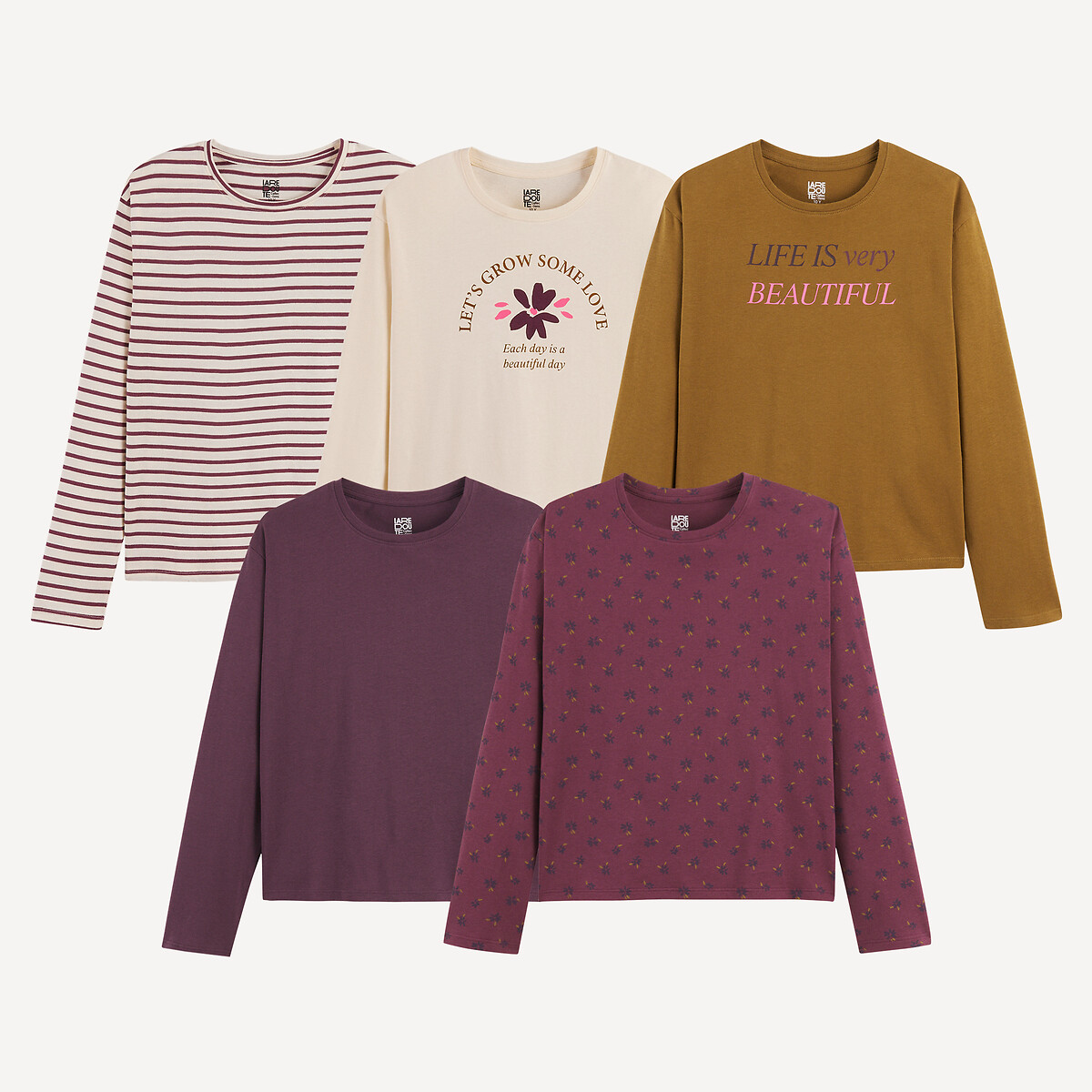 COLEÇÃO LA REDOUTE<br>Conjunto de 5 camisetas de manga comprida