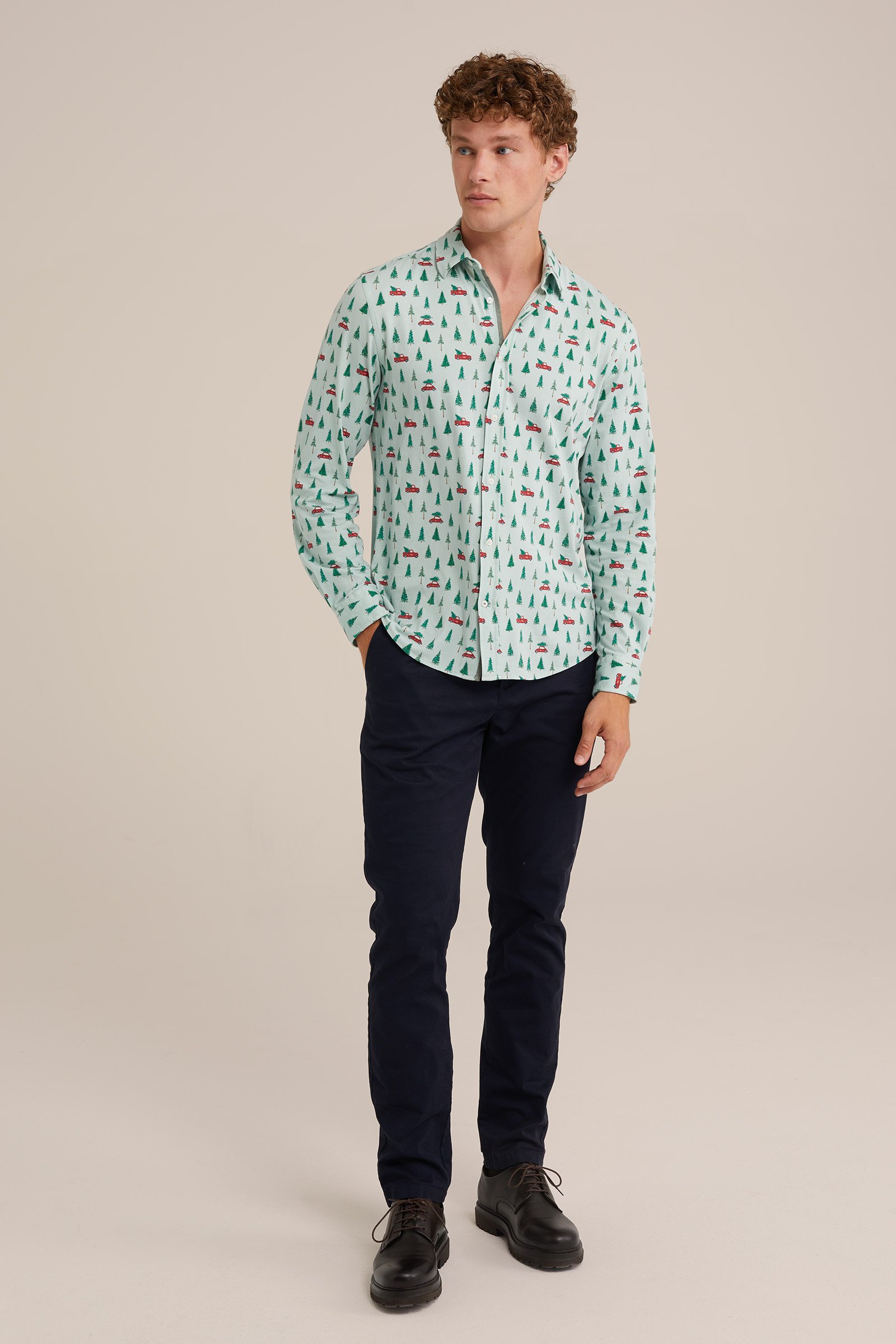 jersey overhemd met feestlijke print WE Fashion Mintgroen
