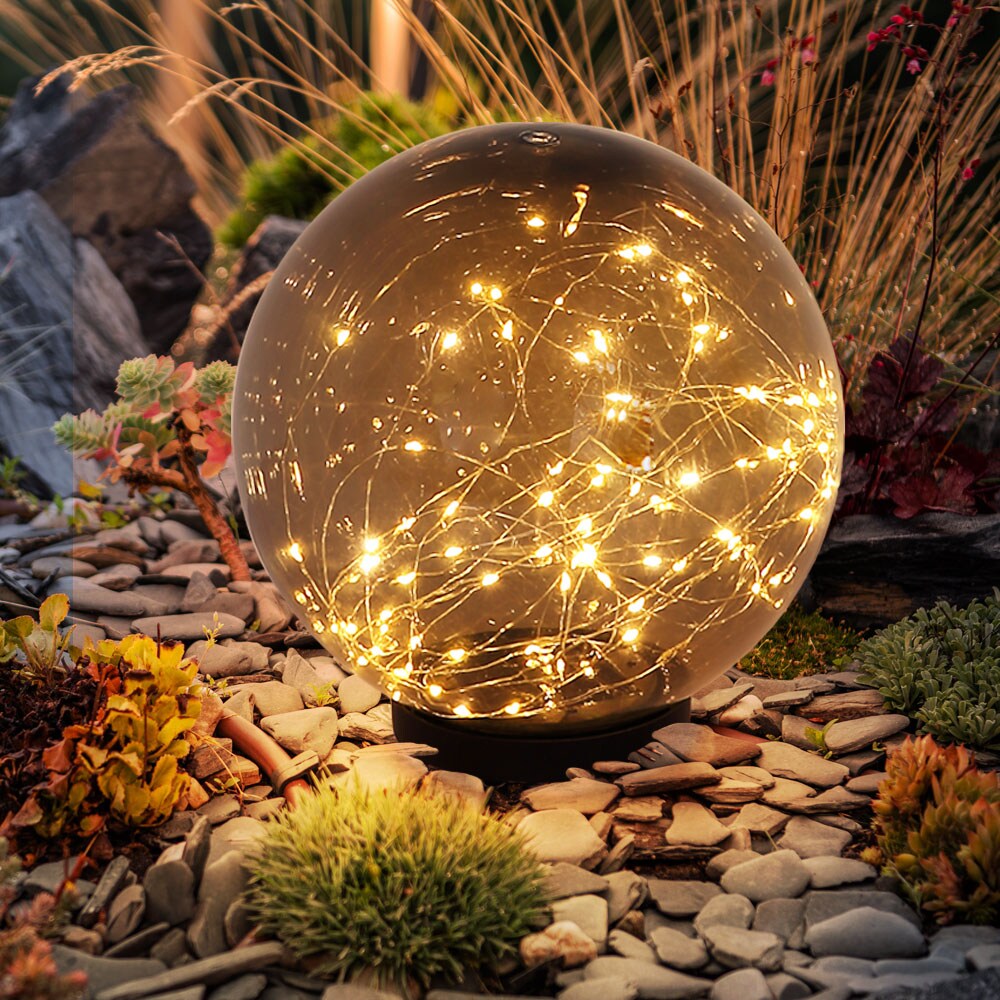 LED Solar Stecklampe, Kugel rauch, Lichterkette, D 30 cm