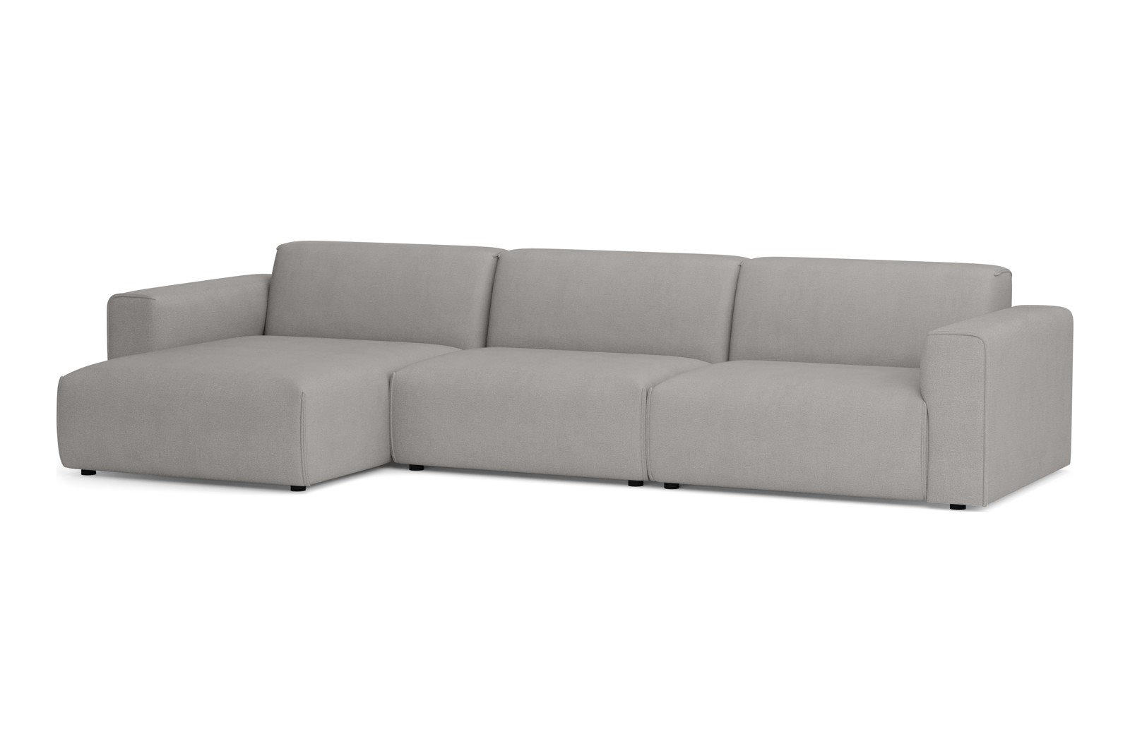 Monaco Lux 3-seter med XL sjeselong venstre Tekstil Brego 7 Light Grey med sorte ben. Lux komfort.
