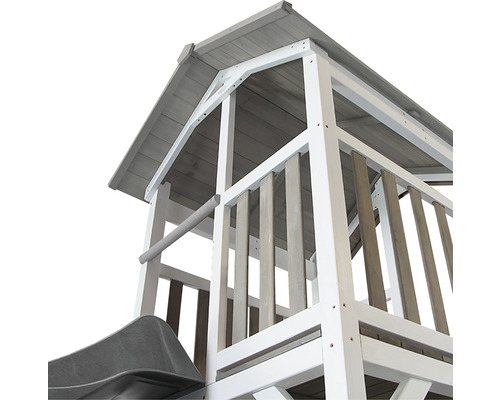 Axi Beach Tower speeltoren met enkele schommel en glijbaan, grijs hout, grijs en wit