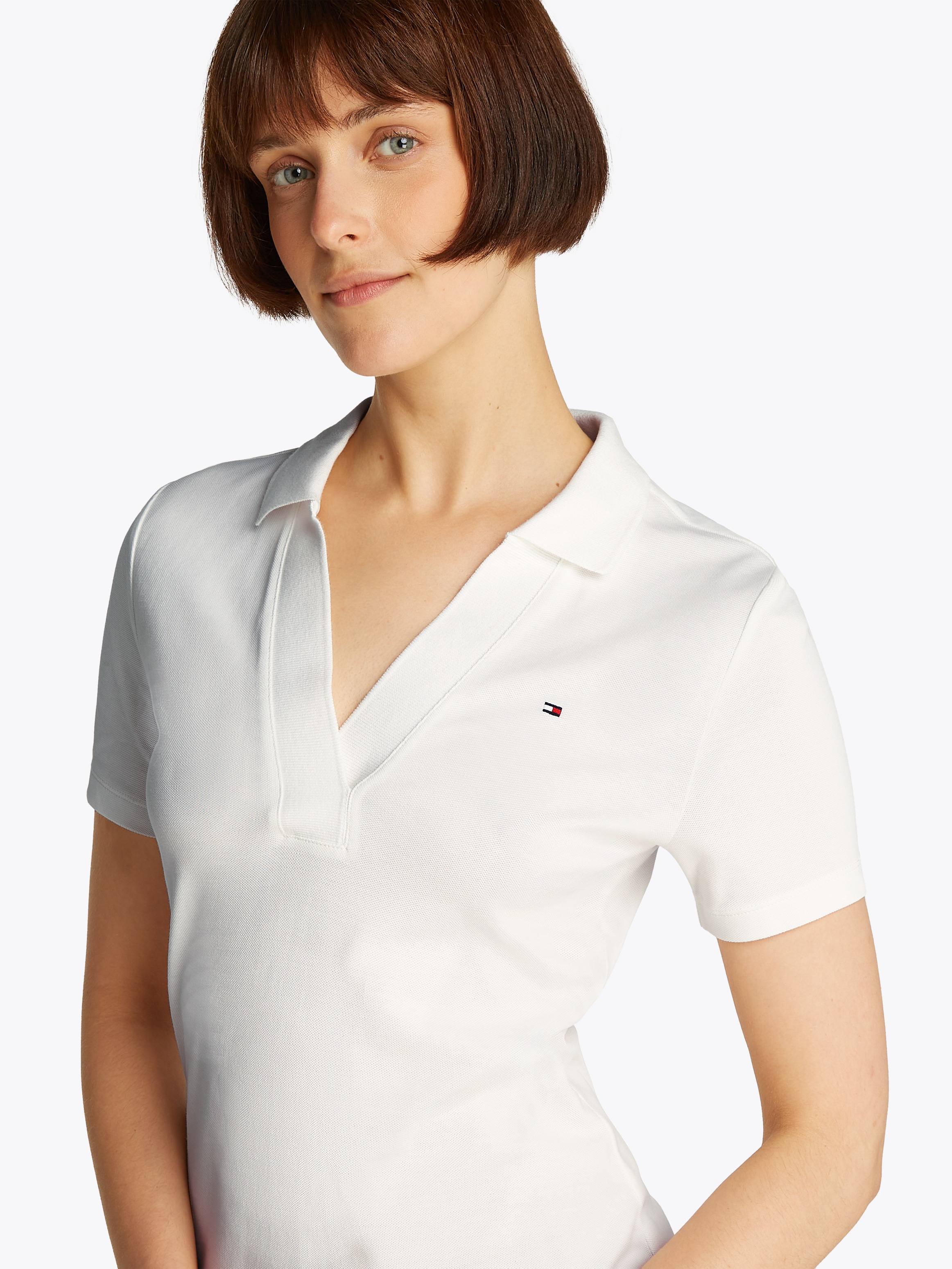 Tommy Hilfiger Polokleid »SLIM OPEN NK POLO DRESS SS« mit gestickter Tommy Hilfiger Flagge