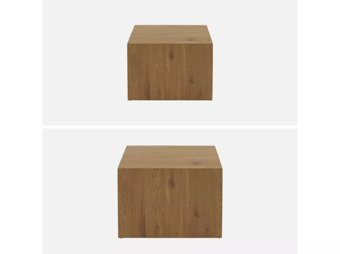 Lot de 2 tables basses carrées effet frêne SYLVA L 58 x l 58 x H 40cm / L 50 x l 50 x H 33cm
