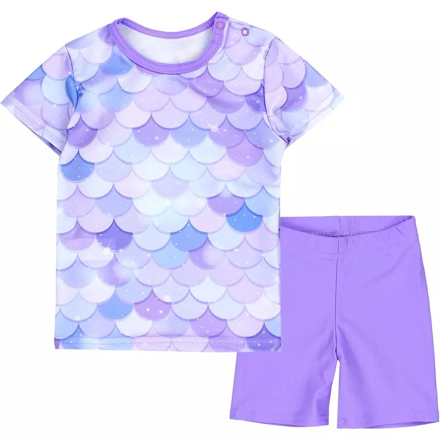 Aquarti Baby Mädchen Zweiteiler Badeanzug Bade-Set Bade T-Shirt Badehose lilaweiß