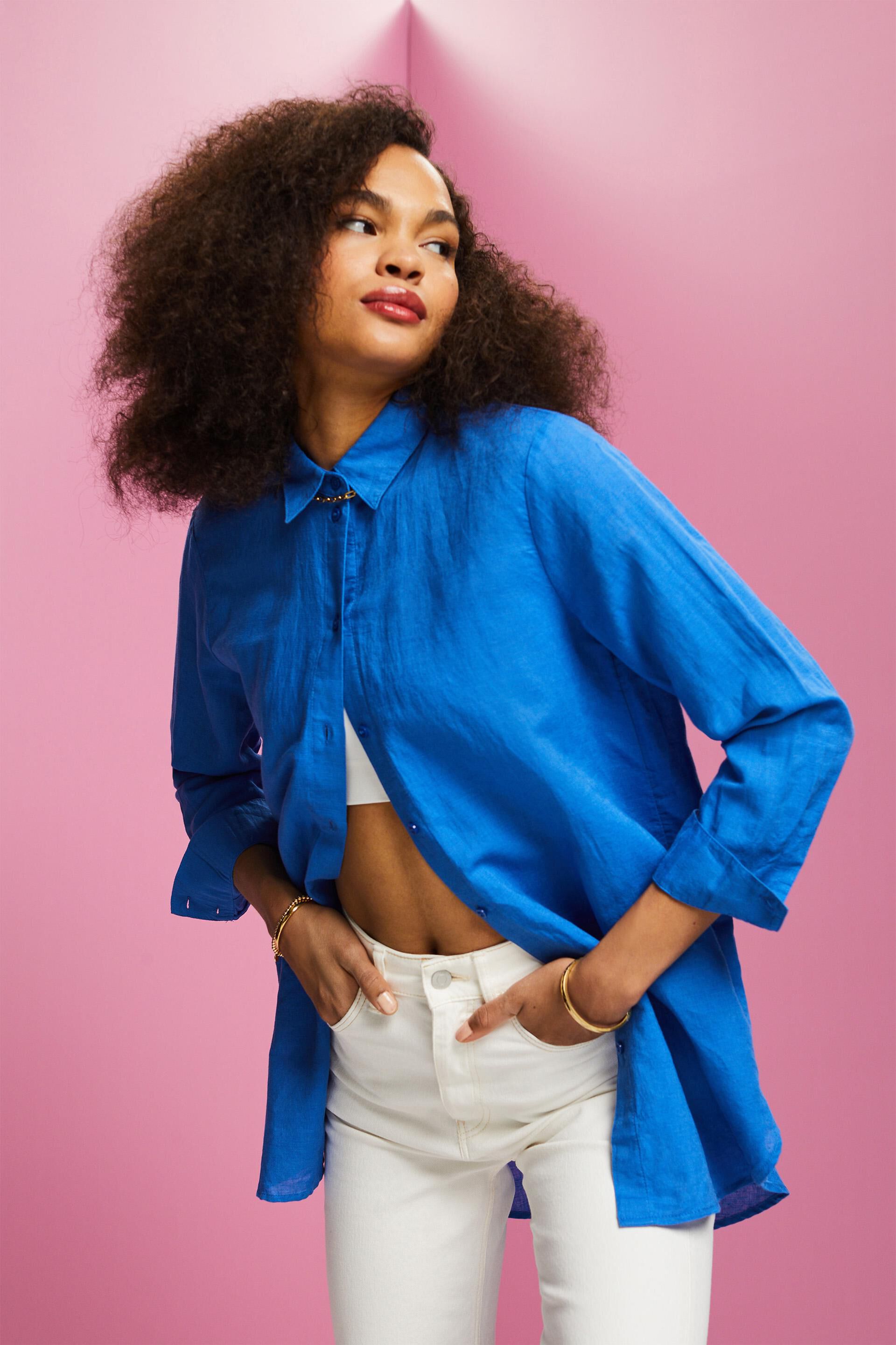 Chemise en lin et coton mélangés