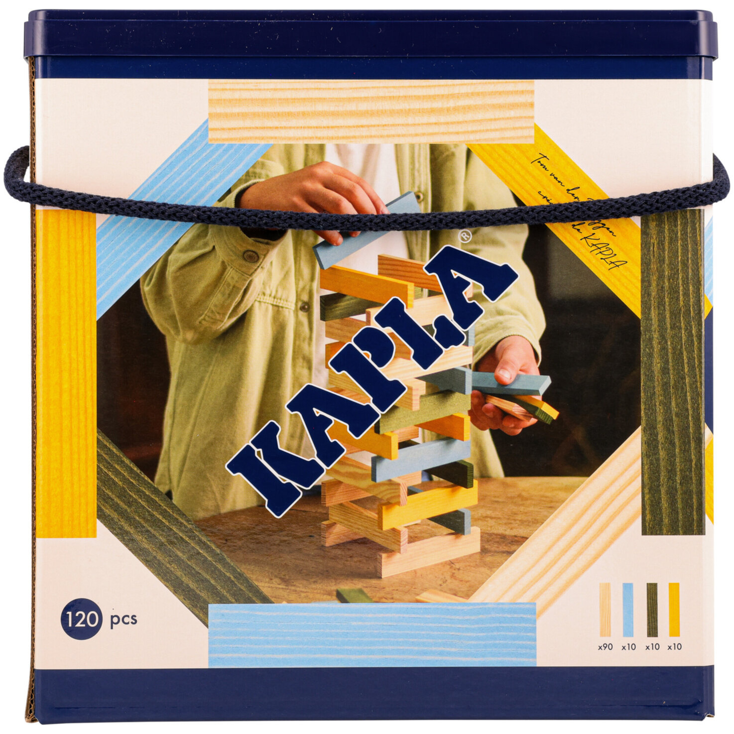 Kapla-Baukasten 120 Stück hellblau gelb & grün