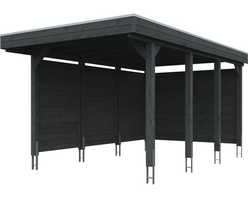 SKAN HOLZ Friesland enkele carport set 1 inclusief aluminium dakpanelen, zij- en achterwanden, H-paalankers 314 x 555 cm grijs