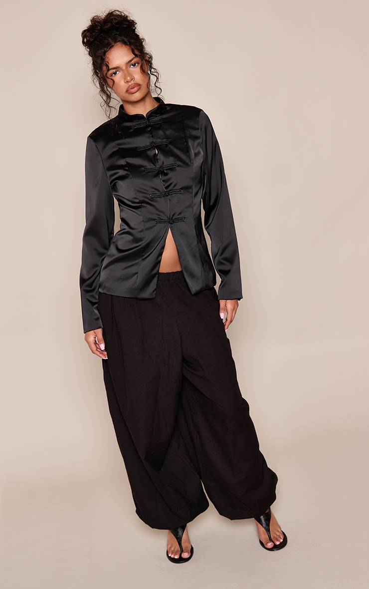 Noir Veste Col Mandarin En Satin