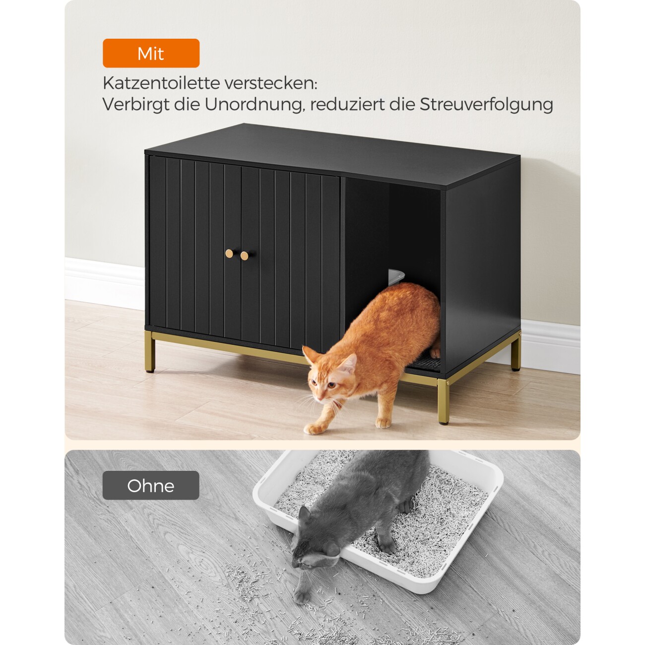 FEANDREA Katzenklo-Schrank Katzenhaus mit Kratzmatte schwarz