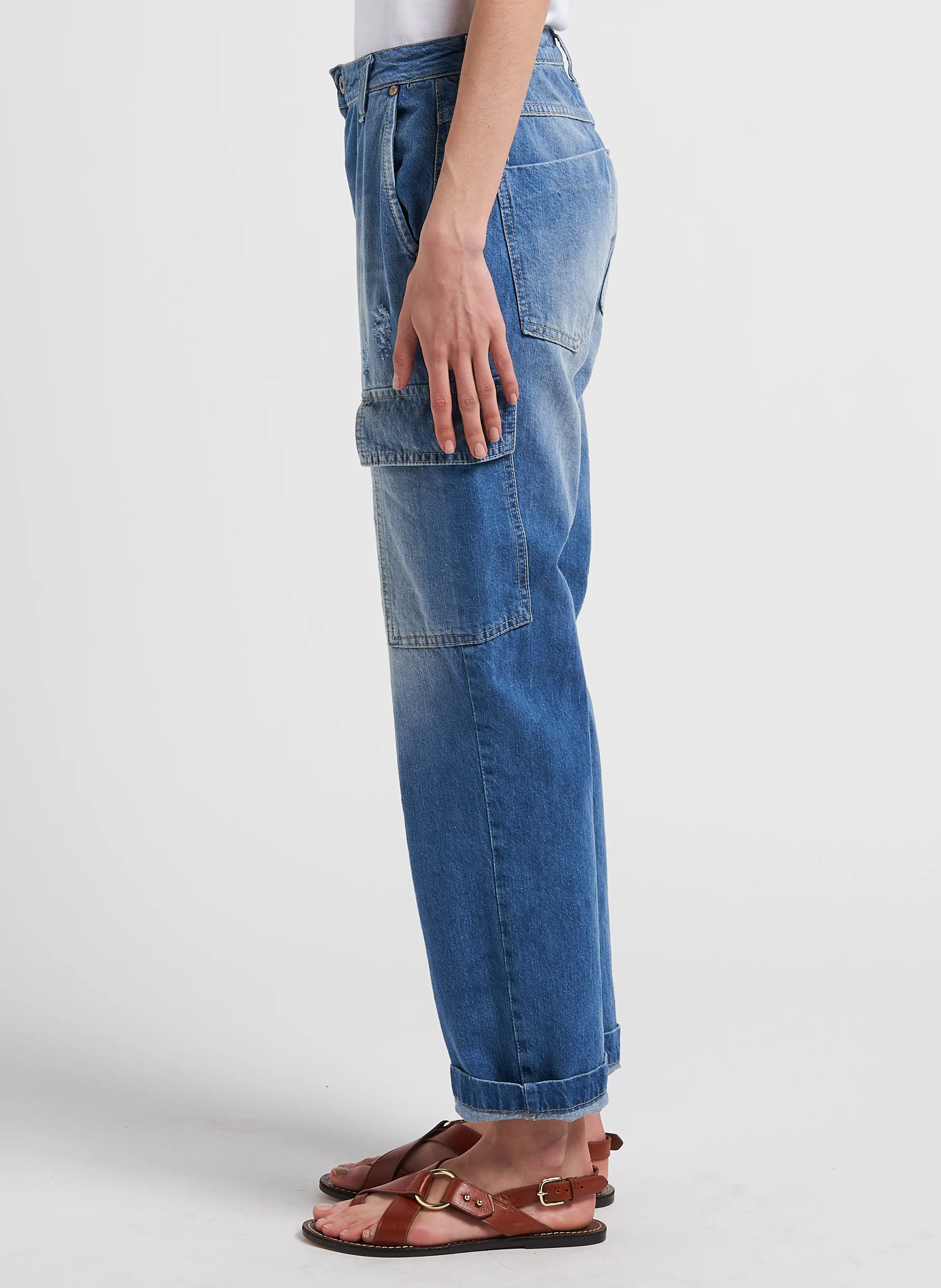 Jean cargo en coton| Bleu