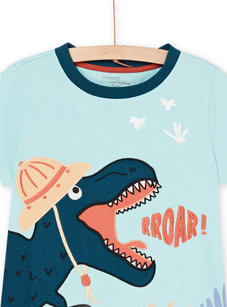 Pyjama bleu clair et rouge brique à motifs et imprimé dinosaures