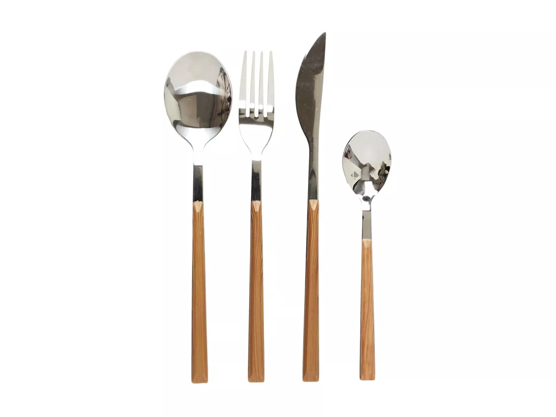 Ménagère en acier inoxydable 16 couverts collection LUMBER effet bois marron