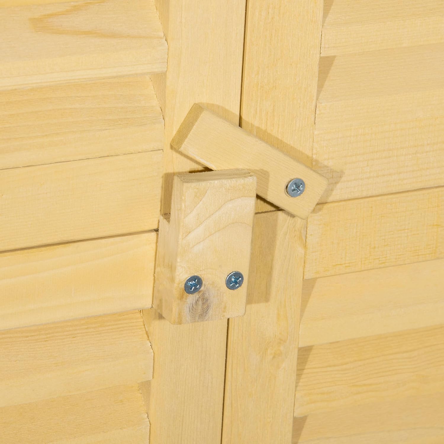 Outsunny Gartenschrank Holz Geräteschuppen Gerätehaus mit Asphaltdach Lamellentür Geräteschrank Schuppen Garten 4 Fächer Naturholz 87 x 46,5 x 160 cm