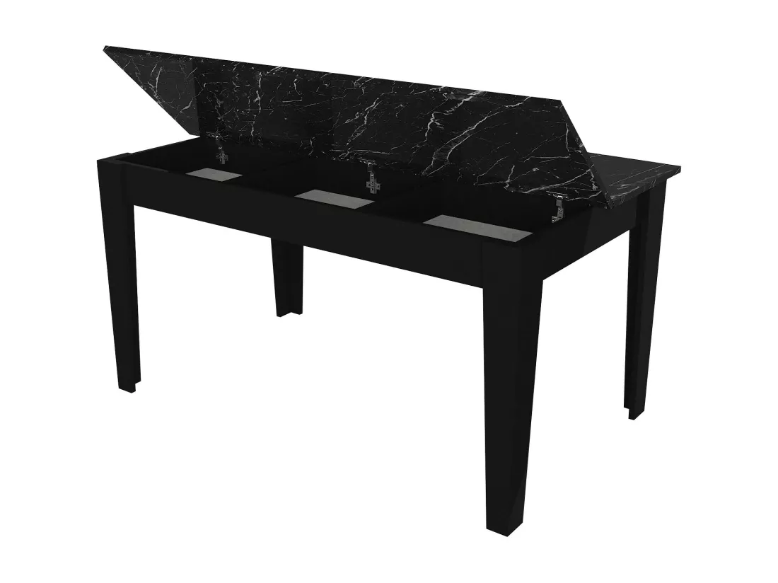 Table à manger 6 personnes avec rangements - Effet marbre noir - PERLINEA