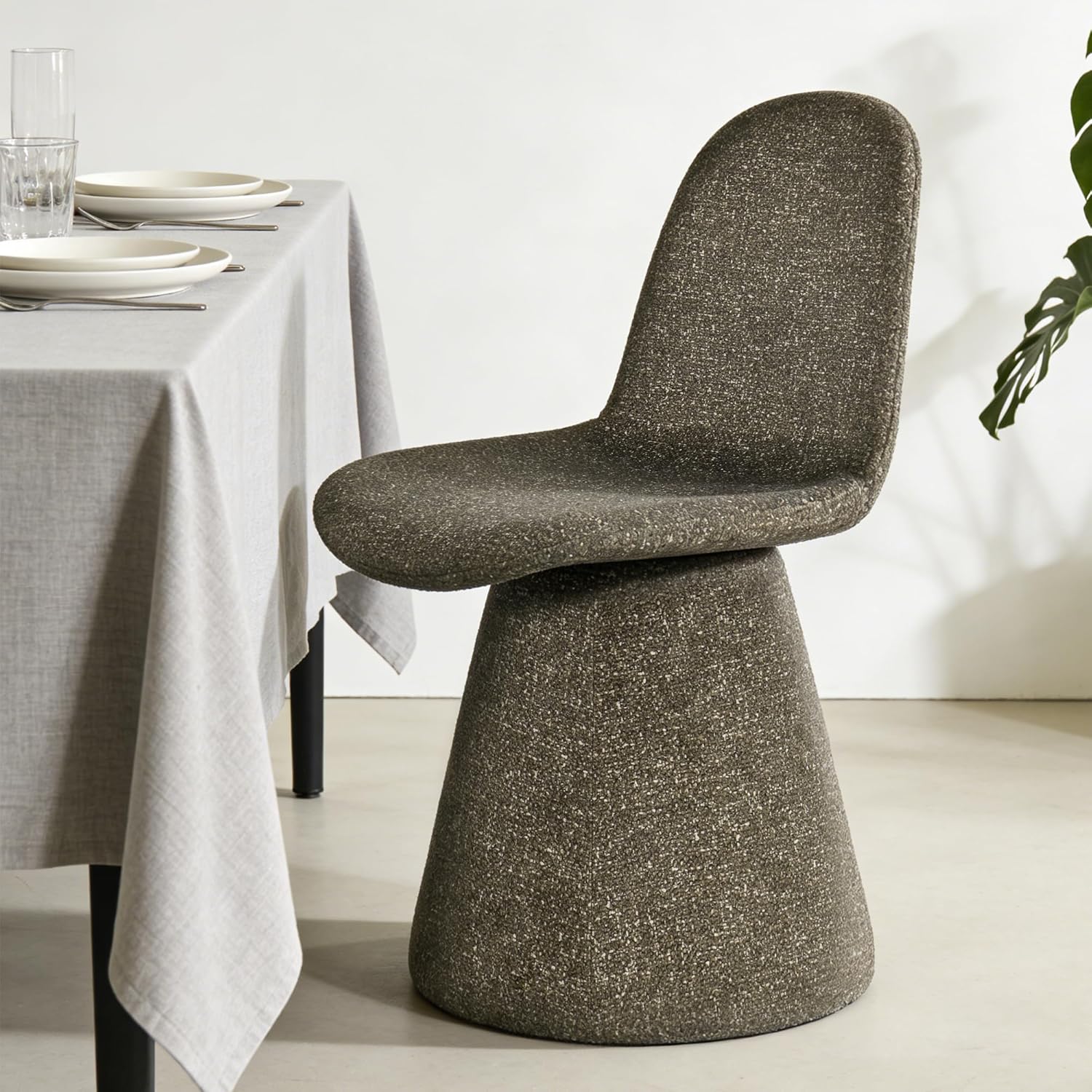 Duhome Esszimmerstuhl 360-Grad-Drehstuhl aus Bouclé Stoff moderner Loungesessel gepolsterter Polsterstuhl für Küche, Wohnzimmer, Schlafzimmer, Flur, Olivgrün