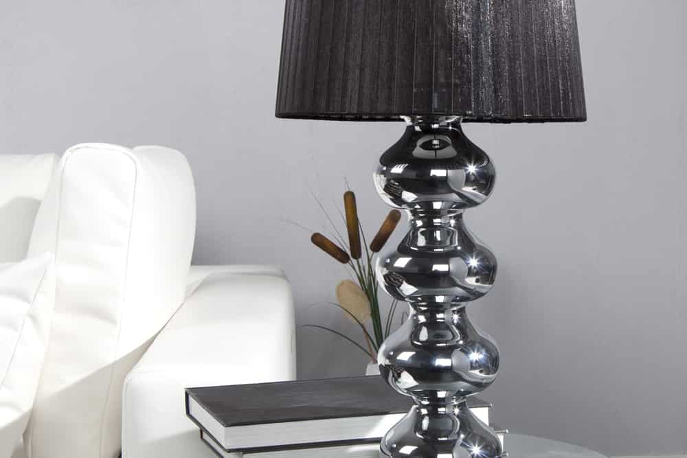 Elegante Design Tischlampe MIA 60cm silber Tischleuchte Stoffschirm