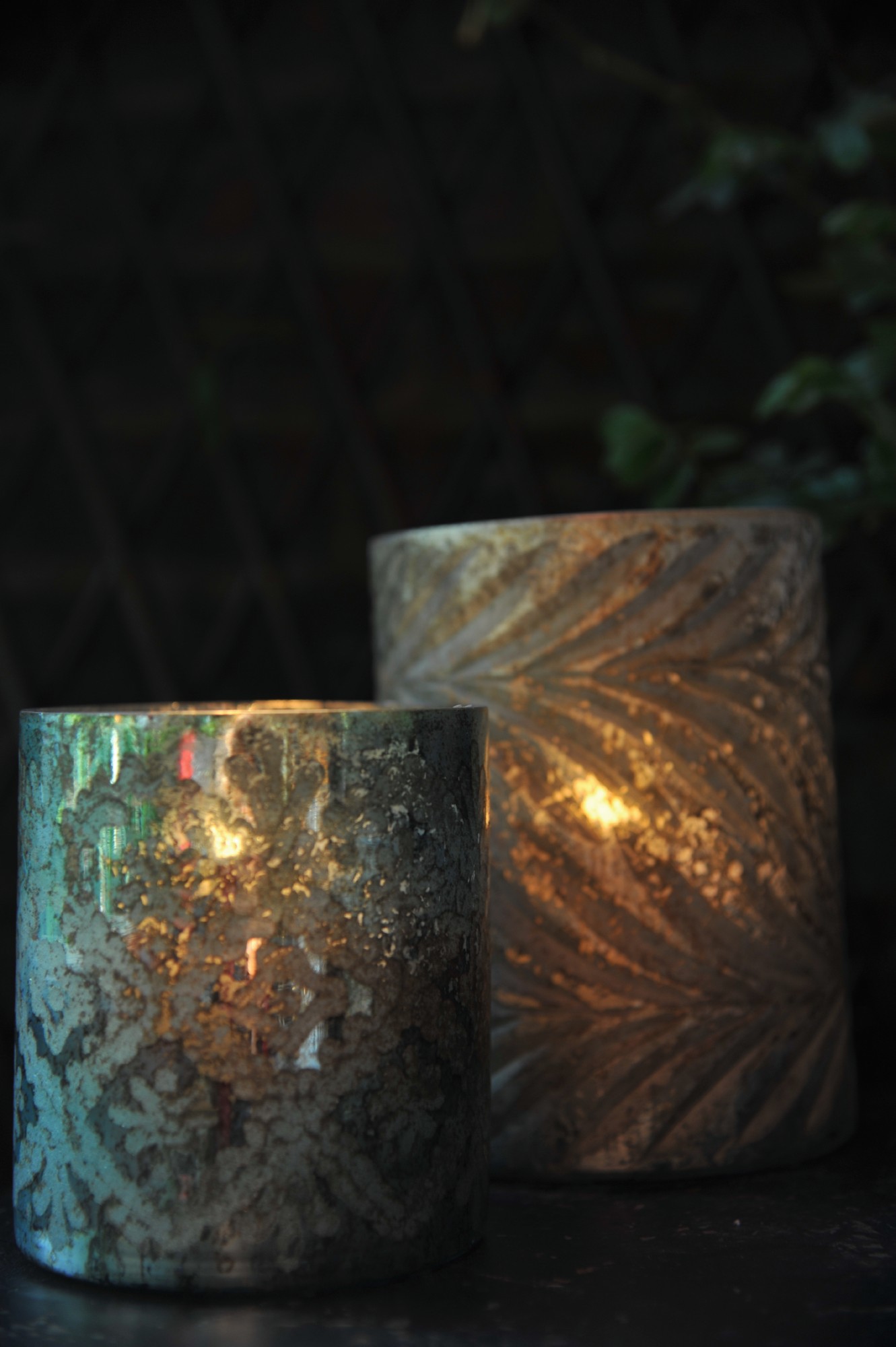 Windlicht 'Antik Aquamarin' S, grün, gold, Ø 10 cm, H 12 cm von fischer's lagerhaus