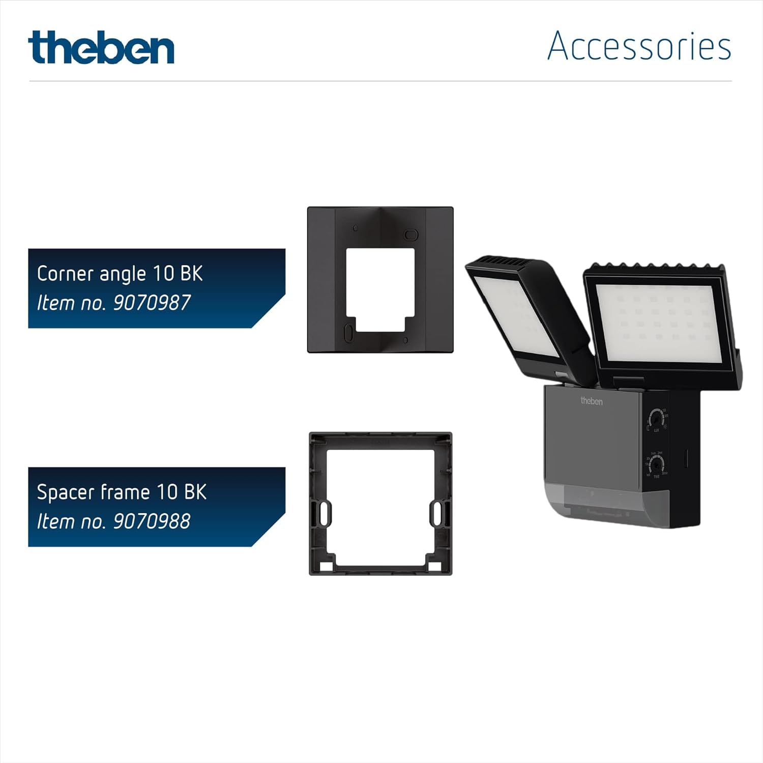 Theben 1020803 theLeda S17-100 BK LED-Strahler I integrierter Bewegungsmelder I schwarz I 17 W I Wandmontage I Lichtfarbe 4000 K I Erfassungswinkel 180° I 10 m Reichweite I schwenkbar