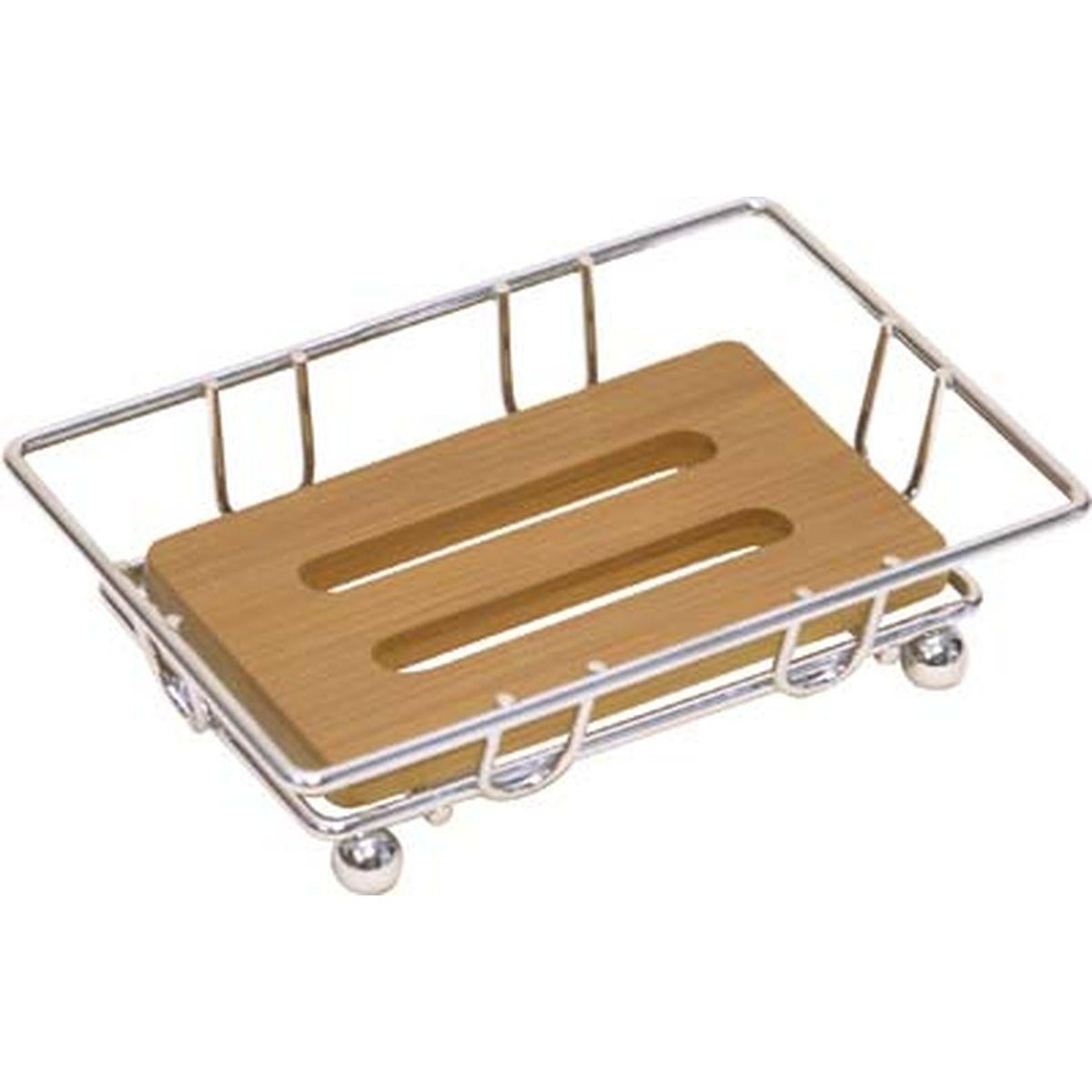 PORTE SAVON STRUCTURE METAL  BASE EN BAMBOU  CHROME  BAMB
