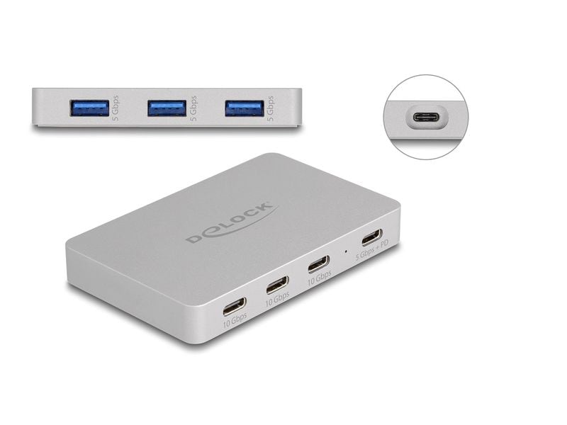Delock USB-Hub 64279 7x Port USB Hub Delock 7 Port USB Hub mit 4 x USB Type-C Buchse und 3 x USB Typ-A Buchse mit PD 82 W
