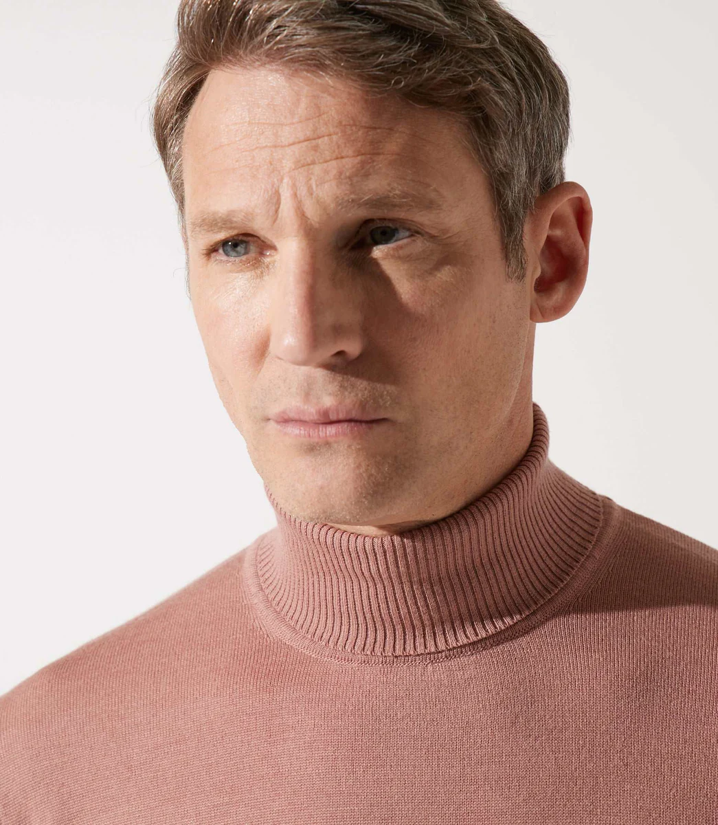 Pull col roulé rose 100% mérinos
