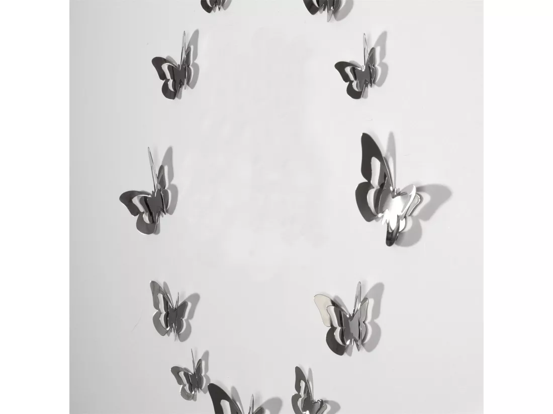 DÉCORATION MURALE nuée de papillons Métal, 12 papillons argenté