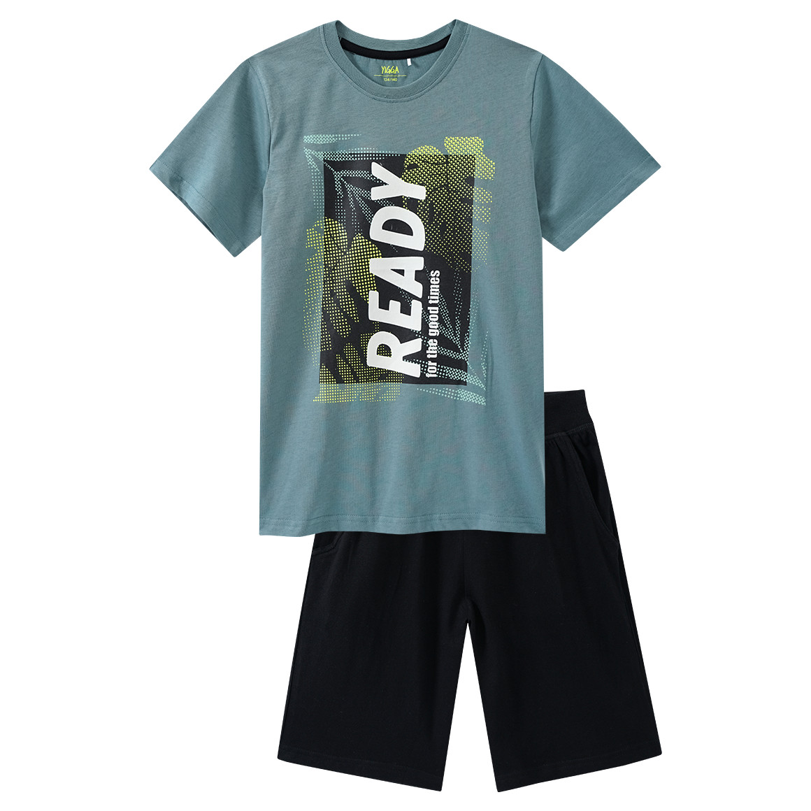 Yigga Jungen Shorty mit großem Print salbei / schwarz