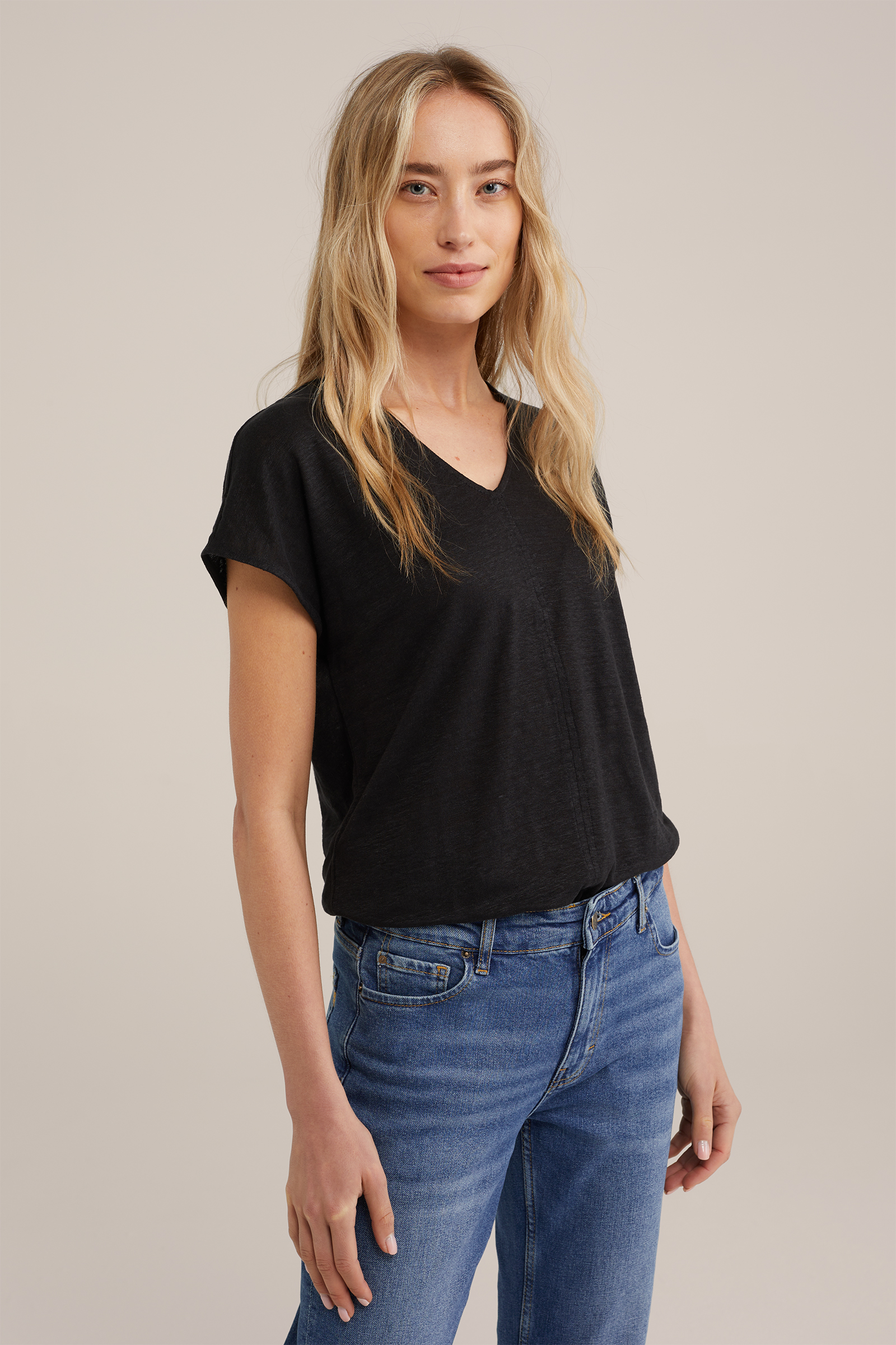 T-shirt van linnen WE Fashion Zwart