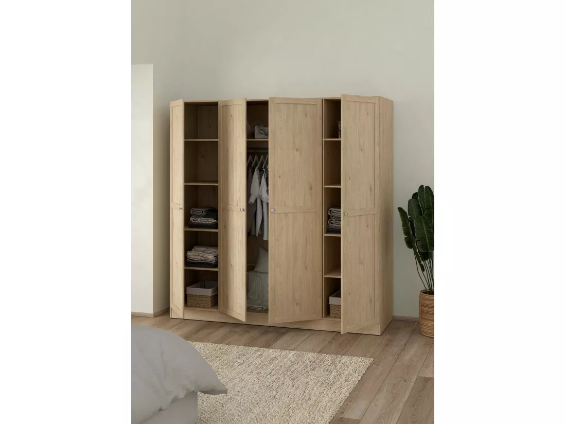 Grande Garde-robe Dserr, Meubles de chambre, Penderie de plain-pied, Placard à vêtements, 196x62 h200 cm, Chêne clair
