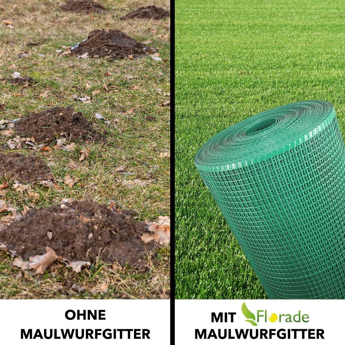 Florade Premium Mollengaas 1,5 m x 15 m Polyethyleen (PE) Groen incl. effectieve bescherming tegen mollen