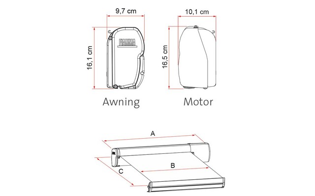 Fiamma F45eagle Markise mit Motor Gehäusefarbe Polar White Tuchfarbe Royal Grey
